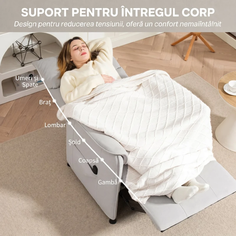 HOMCOM Fotoliu Rabatabil Electric cu Telecomandă și Suport pentru Picioare, din material cu efect de catifea, 80x83x104 cm, Crem