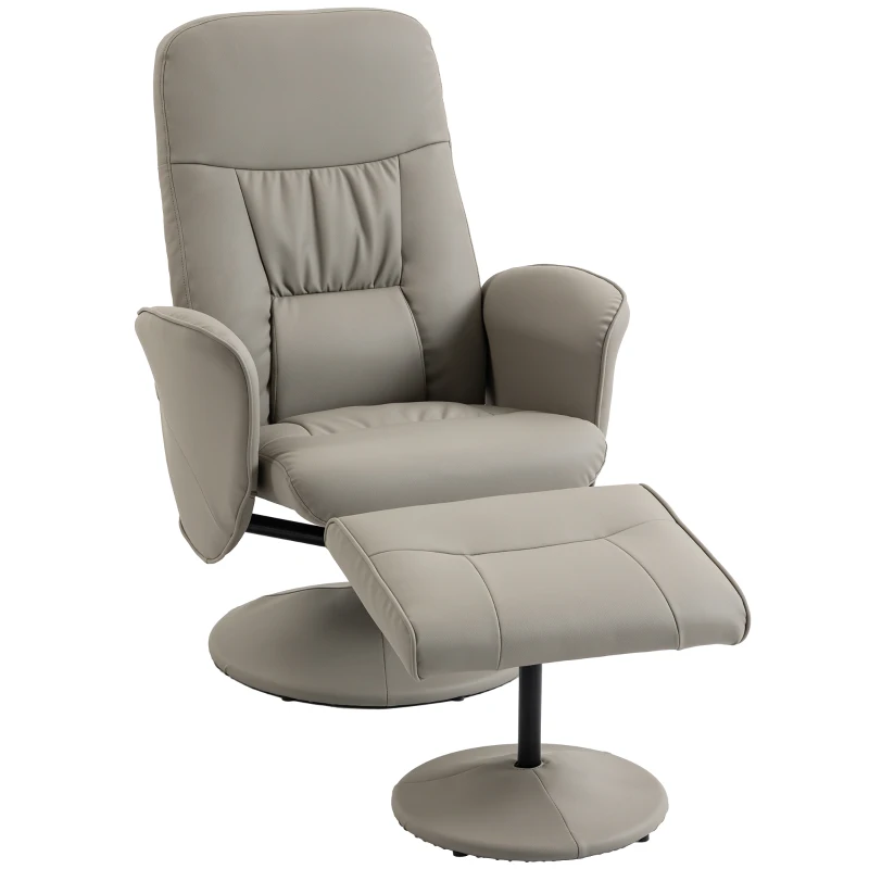 HOMCOM Cadeira Relax Reclinável com Otomana Encosto Alto Giratória 360° Apoios de Braços 76x81x101 cm Bege Cinzento