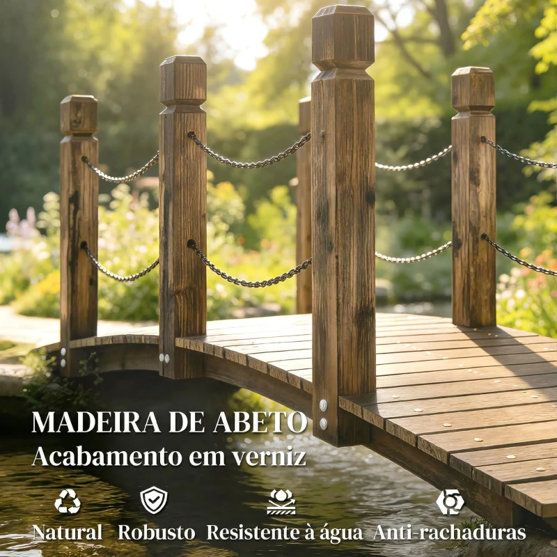 Outsunny Ponte de Jardim de Madeira 1,51 m Ponte Decorativa para Lagos Rústica com Corrimões de Segurança Carbonizada