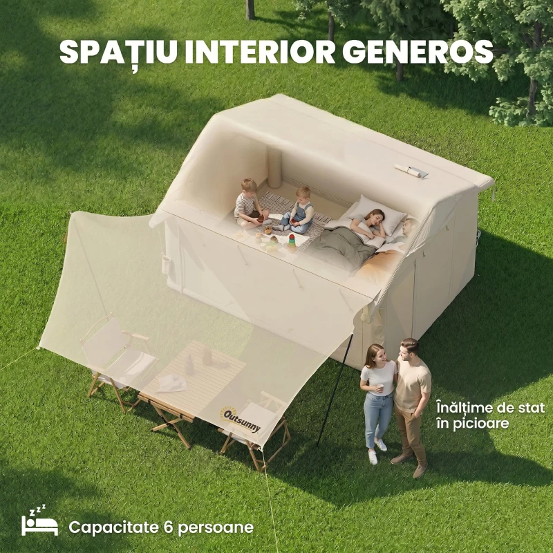Outsunny Corturi Gonflabile Impermeabile pentru Glamping cu Orificiu pentru Sobă pentru 6-8 Persoane