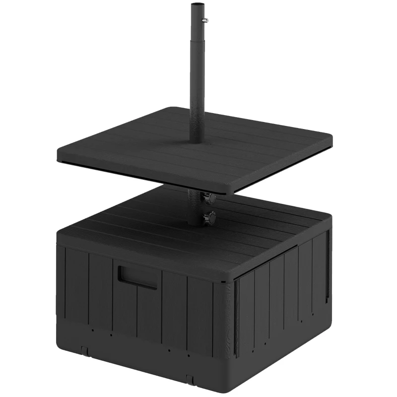Outsunny Base para Sombrilla Exterior 3 en 1 Mesa Auxiliar Ajustable Macetero Soporte de Parasol Rellenable Arena 80 kg Negro