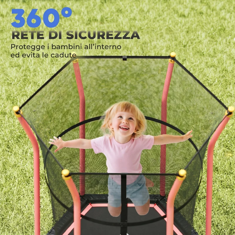 HOMCOM Tappeto Elastico per Bambini con Ingresso a Cerniera e Pali Imbottiti, Ø163.5x190 cm, Rosso