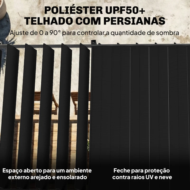 Outsunny Pérgola de Jardim 3x5,7 m com Teto de Lamas Ajustável a 90° Manivela Estrutura de Alumínio UPF50+ Cinzento Escuro