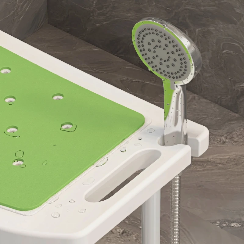 HOMCOM Scaun pentru duș din aluminiu și plastic antiderapant, înălțime reglabilă pe 6 nivele, 39-52cm, verde
