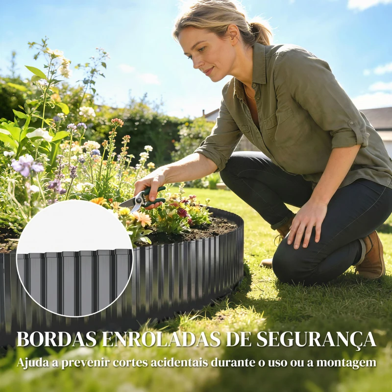 Outsunny Cerca de Jardim Metálica 650x20 cm em Aço Galvanizado Resistente para Horta Pátio Terraço Relvado Cinzento Escuro