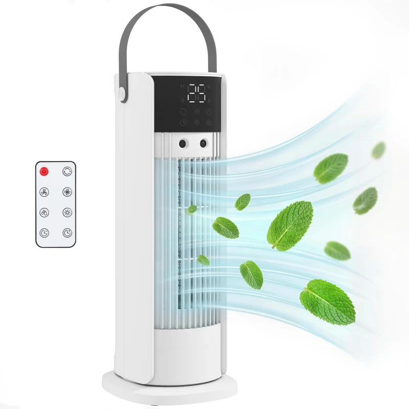 HOMCOM Ventoinha de Mesa com Névoa Luz RGB 3 Velocidades Oscilação de 90° Temporizador de 10H Controlo Remoto Branco