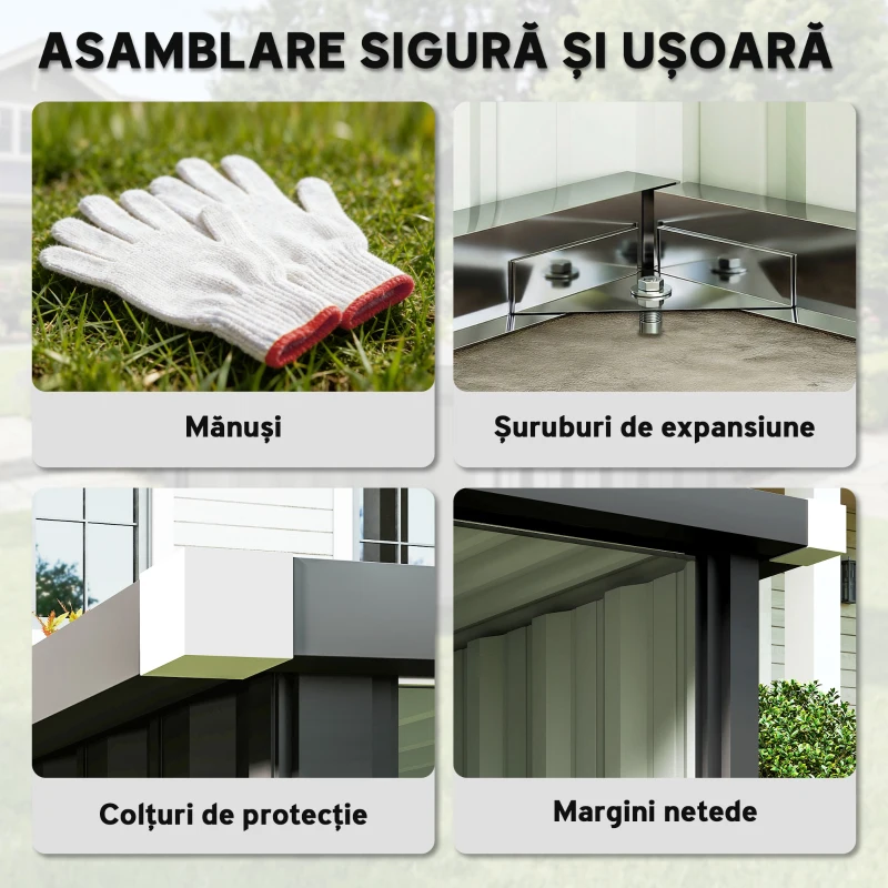 Outsunny Garaj pentru Robot de Tuns Iarba cu Acoperiș Înclinat din Oțel, 108x86x62,5 cm, Gri Închis