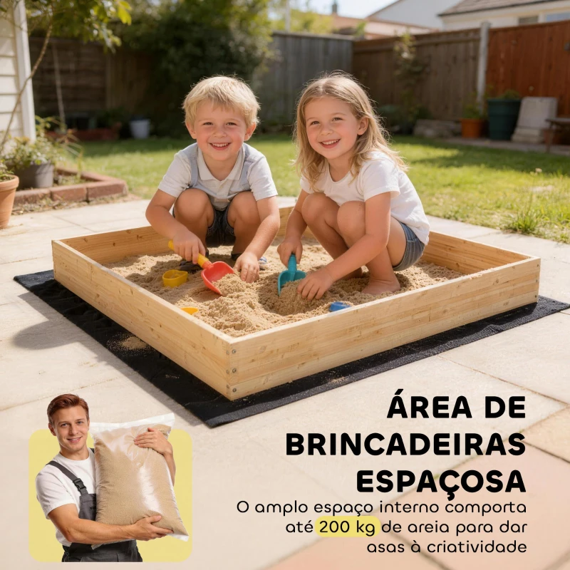 AIYAPLAY Caixa de Areia Infantil de Madeira com Escavadora Assento Giratório 360° e Forro 184x90x56 cm Madeira