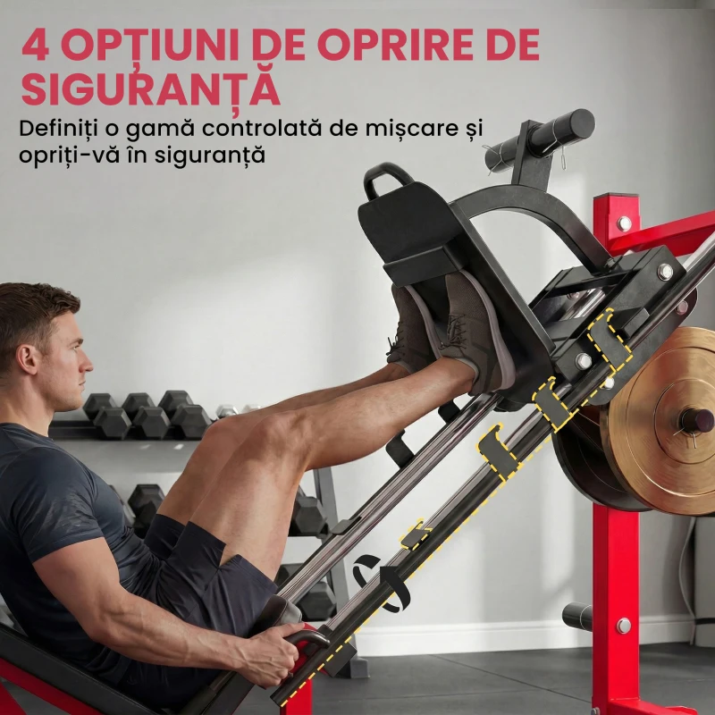 SPORTNOW Mașină leg press pentru sală de gimnastică acasă, antrenament picioare, forță, partea inferioară a corpului, cvadricepși, glutei, bicepși femurali, echipamente fitness