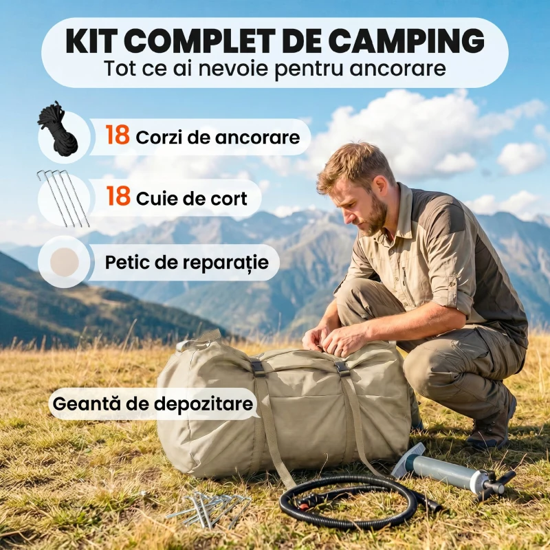 Outsunny Corturi Gonflabile Impermeabile pentru Glamping cu Orificiu pentru Sobă pentru 6-8 Persoane