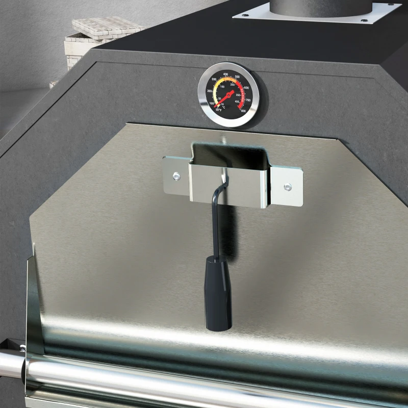 Outsunny Forno per Pizza 2-in-1 da Esterno con Pietra per Pizza, Cassetto per la Cenere, 2 Griglie e Termometro, 66x45x158 cm, Nero