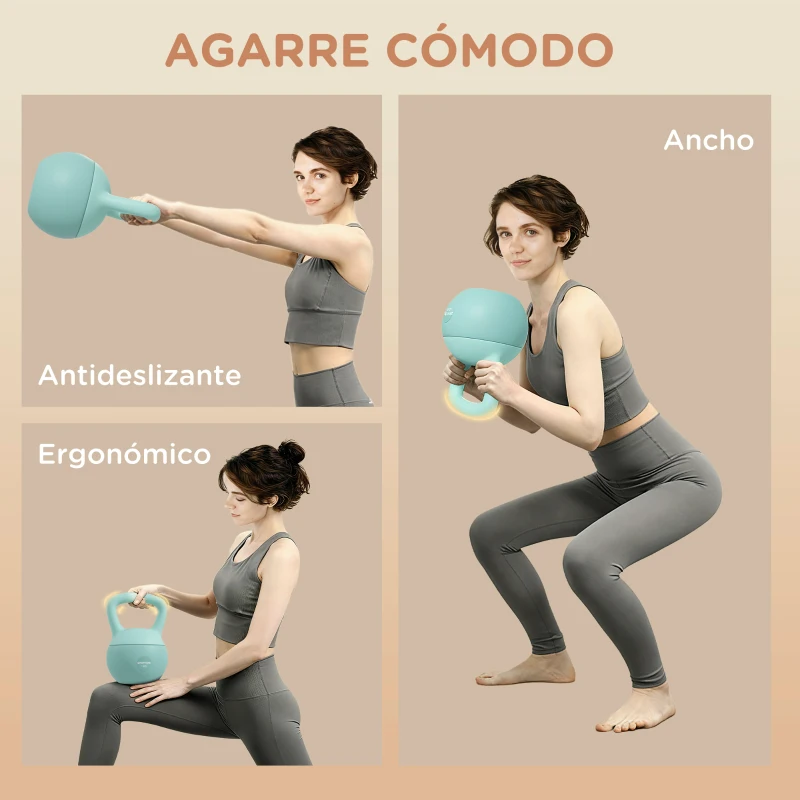 SPORTNOW Pesa Rusa 4 kg Kettlebell Relleno de Arena Metálica y Mango Antideslizante para Entrenamiento en Casa 19x15x25 cm Verde