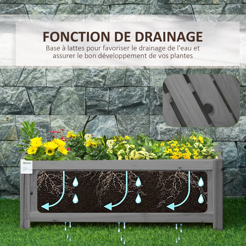 Outsunny Carré Potager de jardin pliable en Bois massif, Jardinière Surélevé 70 x 30 x 25 cm pour Jardin Balcon Terrasse gris