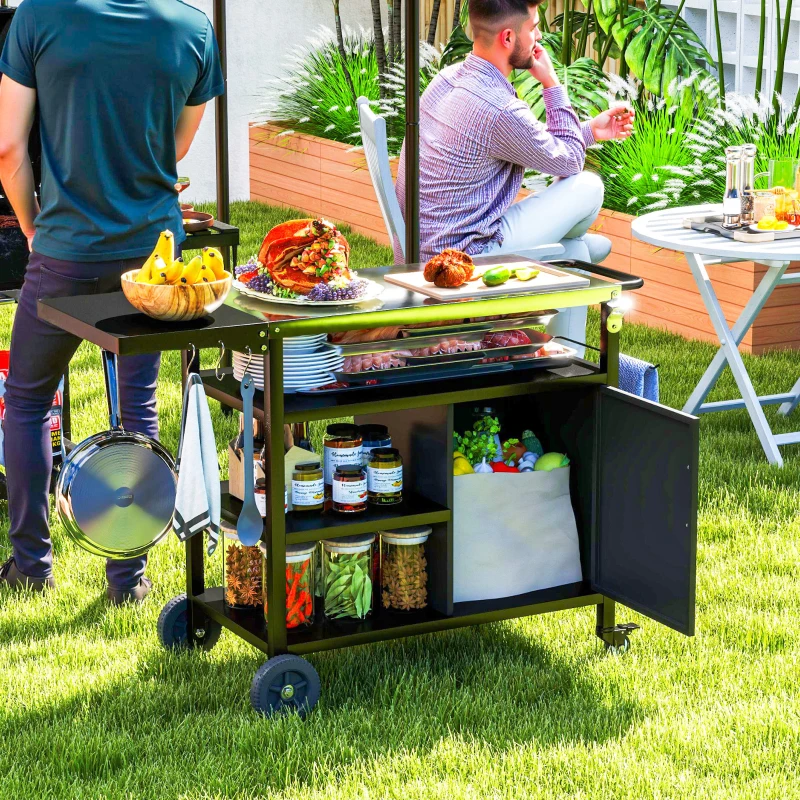 Outsunny Carrello per Barbecue con Piano Pieghevole e Ganci in acciaio inossidabile da Giardino, 127x51x84 cm, Nero