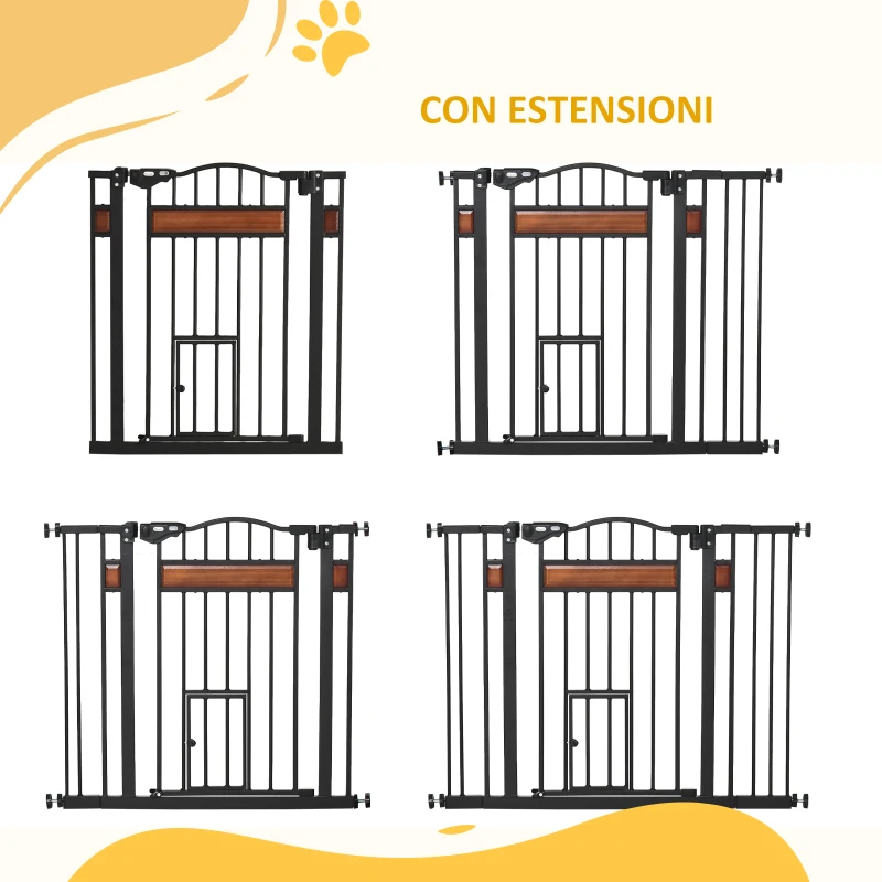 PawHut Cancelletto per Cani di Taglia Media e Piccola con Chiusura Automatica, 74-105x76.2 cm, Nero