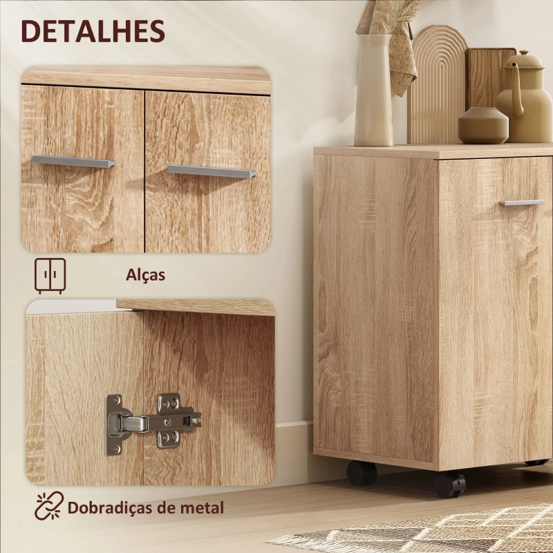 HOMCOM Aparador de Sala com Rodas 2 Portas e Prateleiras para Sala de Estar Quarto Escritório 60x35x65 cm Madeira