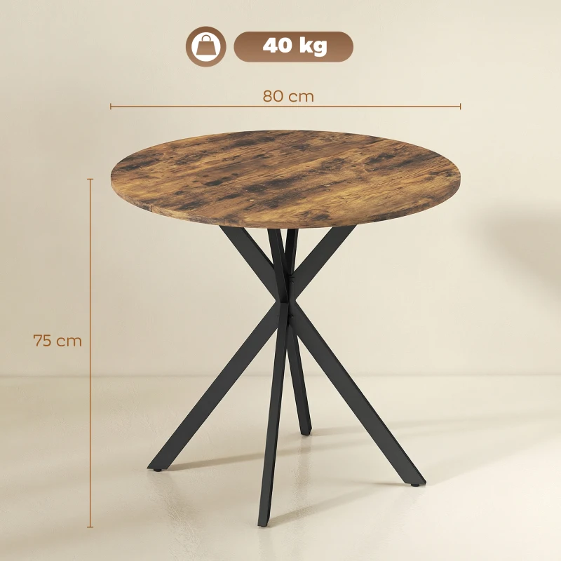 HOMCOM Runder Küchentisch, 80 cm, kompakte Tischplatte, Spanplatte, Metall, Rustikal-Braun
