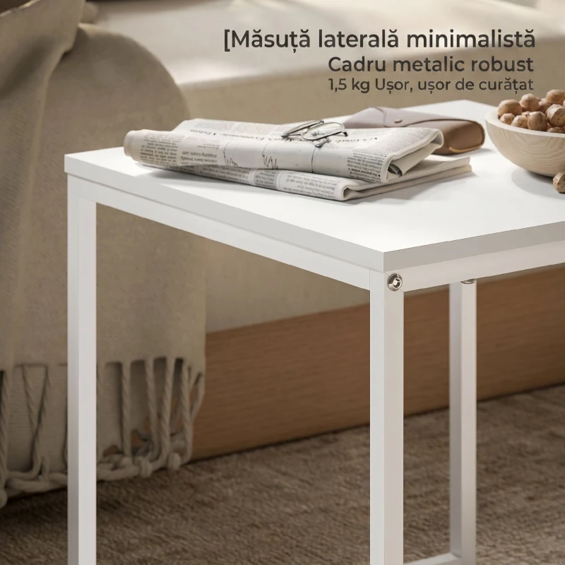 HOMCOM Set de mese de cafea suprapozabile moderne cu tavă, 45x45x45 cm, alb și stejar