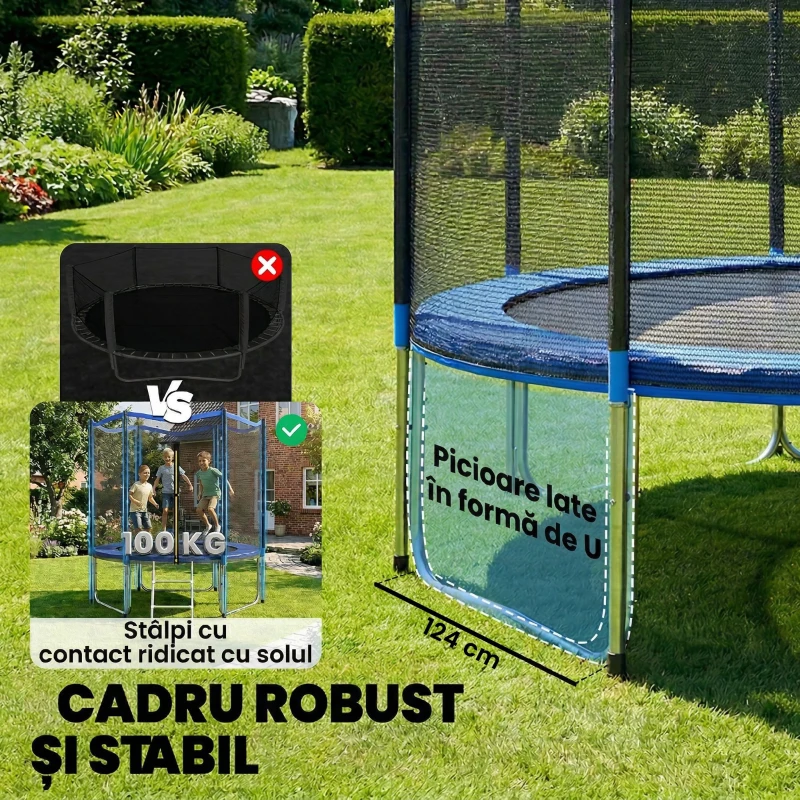 SPORTNOW Trambulină Elastică pentru Adulți Ø244cm, Covor Elastic pentru Adulți cu Plasă de Protecție, Scară cu 2 Trepte, Protecție pentru Arcuri, Structură din Oțel, Capacitate 100kg, Albastru