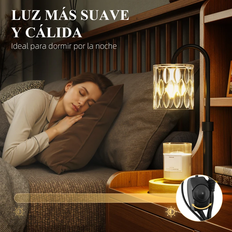 HOMCOM Lámpara Calefactora de Velas con Base Pantalla de Vidrio y Varilla Negra Ø15x32,5 cm para Dormitorio Salón Multicolor