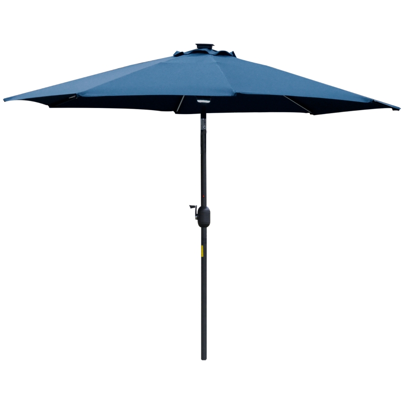 Outsunny 2.7m Garden Parasol Sun Umbrella w/ LED Solar Light Angled Canopy Blue