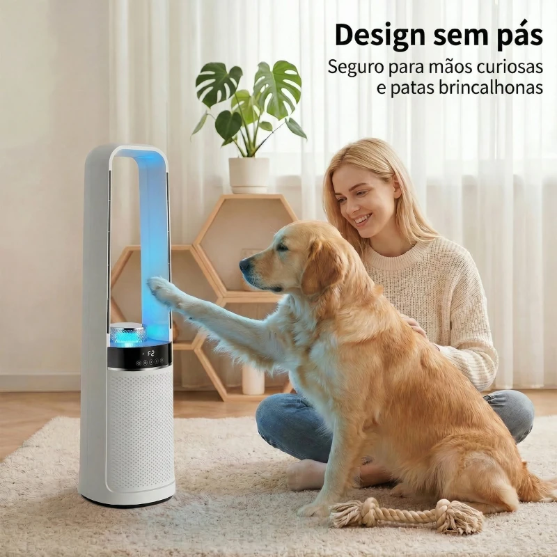 HOMCOM Ventoinha de Torre Silenciosa sem Hélices com Luzes LED de 4 Cores Temporizador de 12 horas Branco