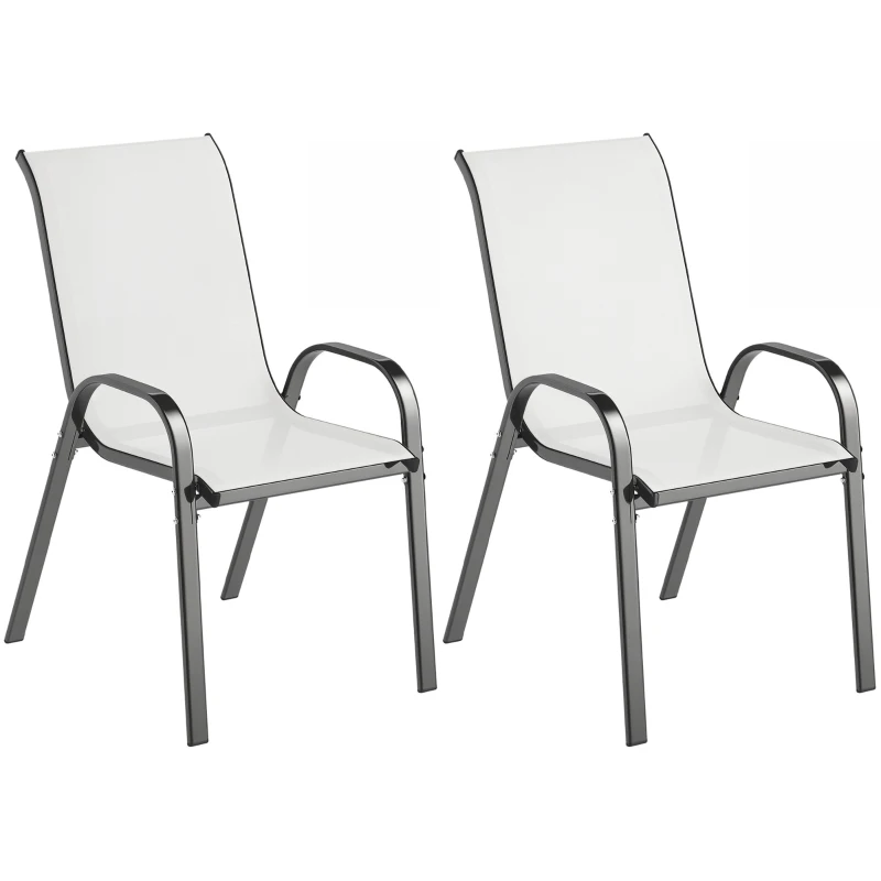 Outsunny Set 2 Sedie da Giardino Impilabili con Braccioli Curvi, in Acciaio e Tessuto Traspirante, 54x71x93 cm, Grigio Chiaro