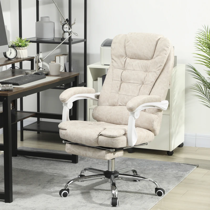 Vinsetto Fauteuil de bureau massant et chauffant, chaise de bureau, hauteur réglable, dossier inclinable, 65x70x111-119cm, crème