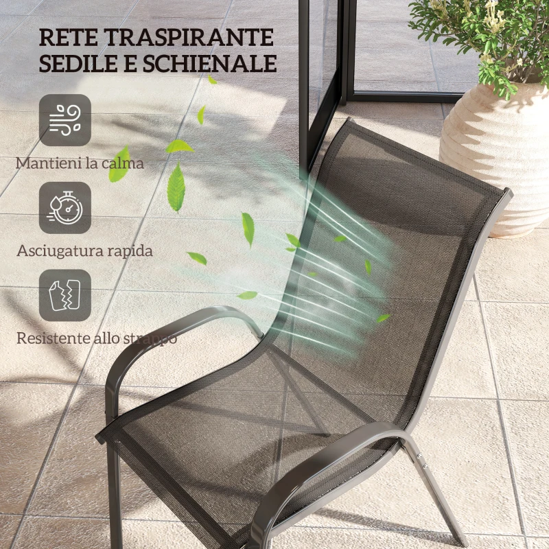 Outsunny Set 2 Sedie da Giardino Impilabili con Braccioli Curvi, in Acciaio e Tessuto Traspirante, 54x71x93 cm, Nero