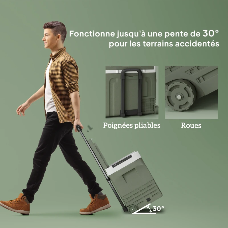 Outsunny Frigorifero da Auto Portatile Elettrico 40L, con Modalità ECO/MAX e Maniglia Telescopica, 61x39x49,5 cm, Verde