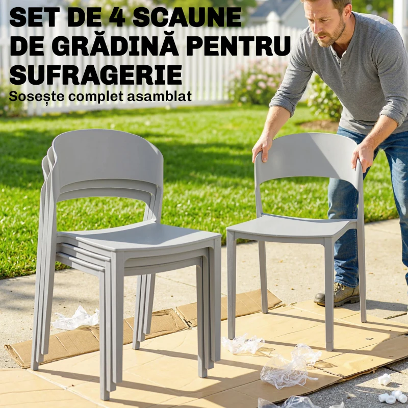 Outsunny scaune de grădină stivuibile, scaune de terasă, scaune pentru prânz