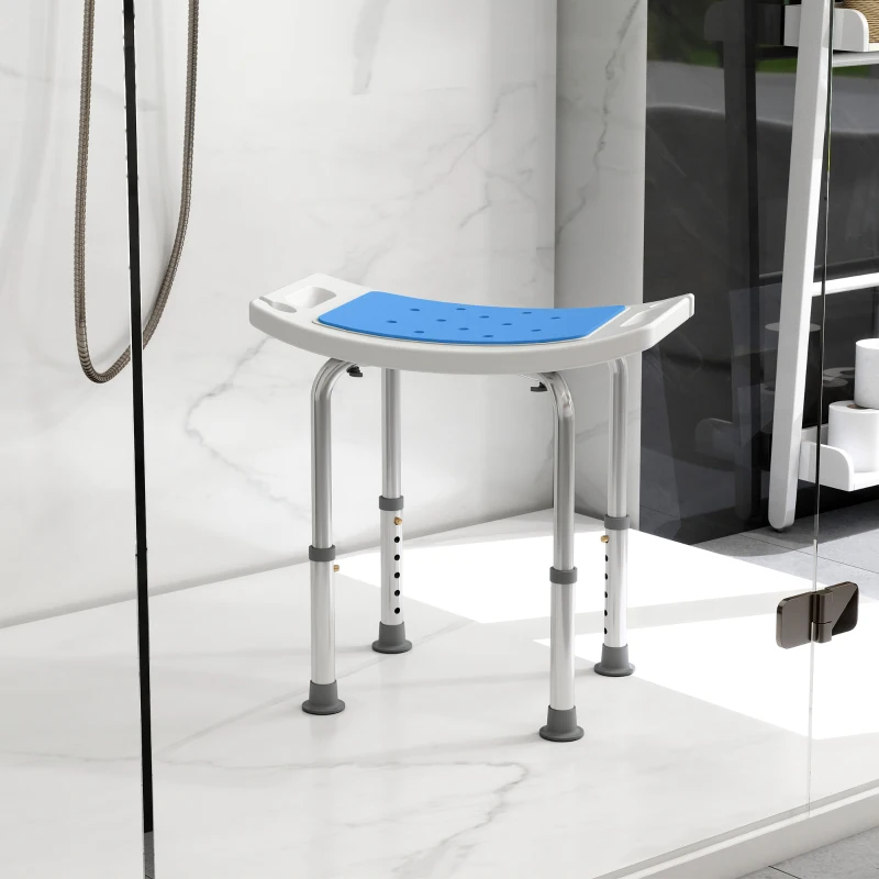 HOMCOM Height Adjustable Bathroom Stool, Shower Chair with Padded Seat and Non-Slip Foot Pads, Blue