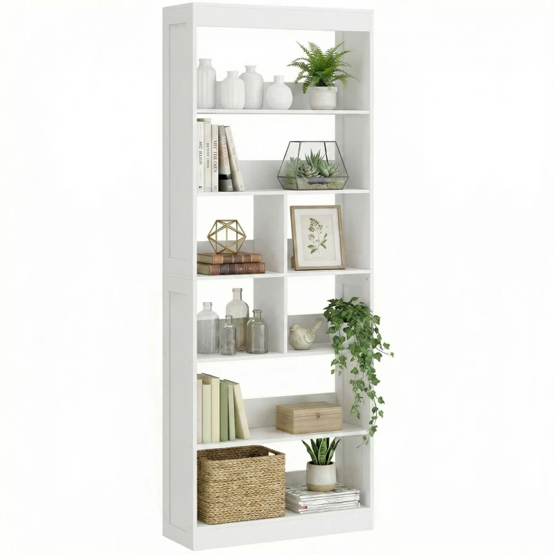 HOMCOM Bookcase, 6-Tier Bookshelf with Open Storage Shelves, Cubes, 180 cm Tall Display Shelf with Anti-Tipping Design, White