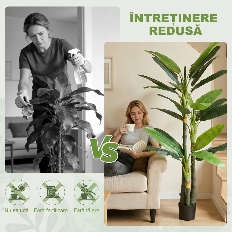 HOMCOM Arbore de Bananier Artificial, Plantă Artificială cu 18 Frunze, 180 cm, Verde