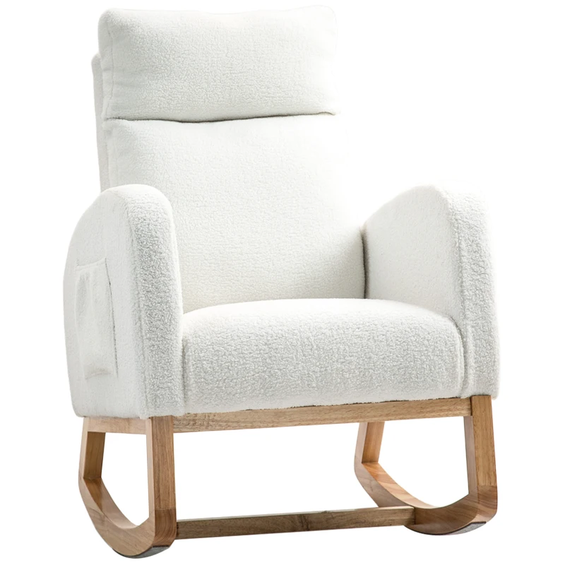 HOMCOM Poltrona Relax a Dondolo con Imbottitura Spessa e Struttura in Legno, 70x96x107 cm, Crema
