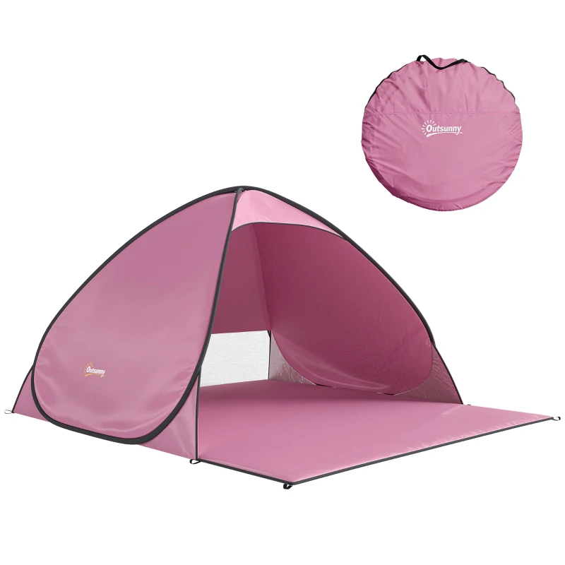 Outsunny Pop up Beach Tent, UV 50+ Sun Shelter with Carry Bag, 2x1.5m for 2-3 Person, Pink