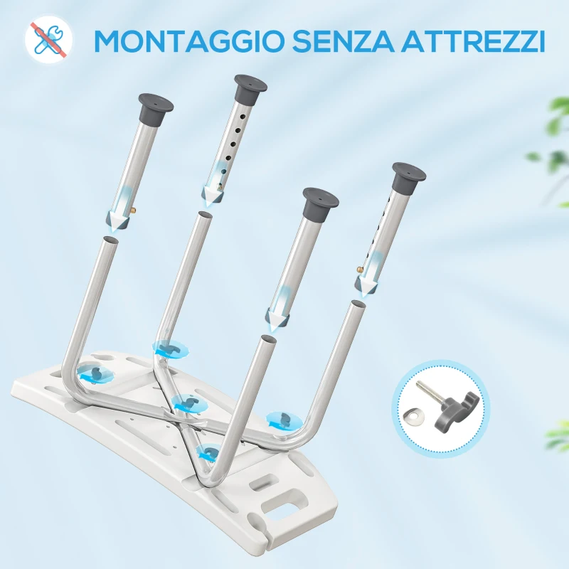 HOMCOM Sgabello da Doccia in Lega di Alluminio e Plastica Antiscivolo, Altezza Regolabile 6 Livelli 39-52cm, Grigio