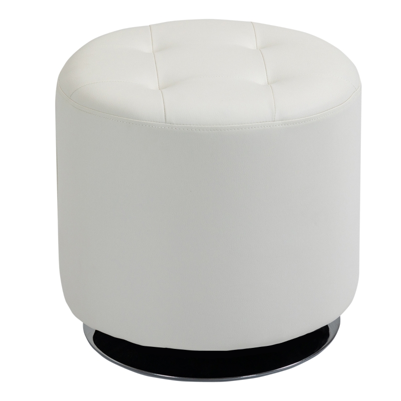HOMCOM Repose pied salon pivotant à 360°, ottoman rond rembourré en PU avec base en acier, Ø 45,5 x 44,5 cm, blanc
