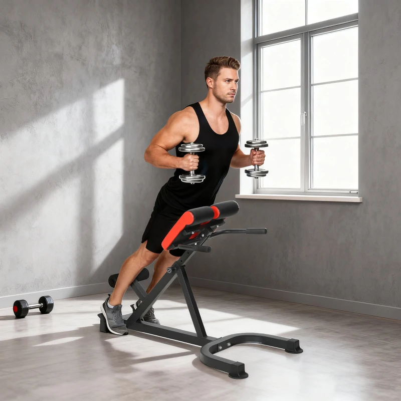 SPORTNOW Trainingsstuhl, Fitnessbank, Hantelbank, Stahl, verstellbar, Griffe, Rot+Schwarz