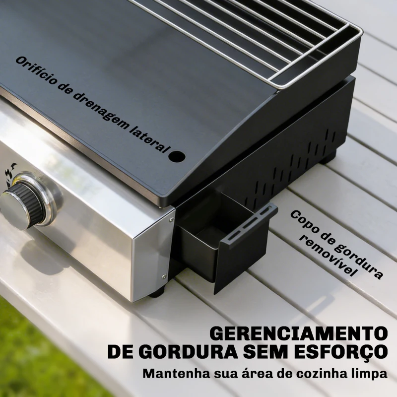 Outsunny Barbecue a Gás com 2 Queimadores de 5 kW, Barbecue Portátil com Placa Grelha de Aquecimento e Recipiente para Gordura Preto