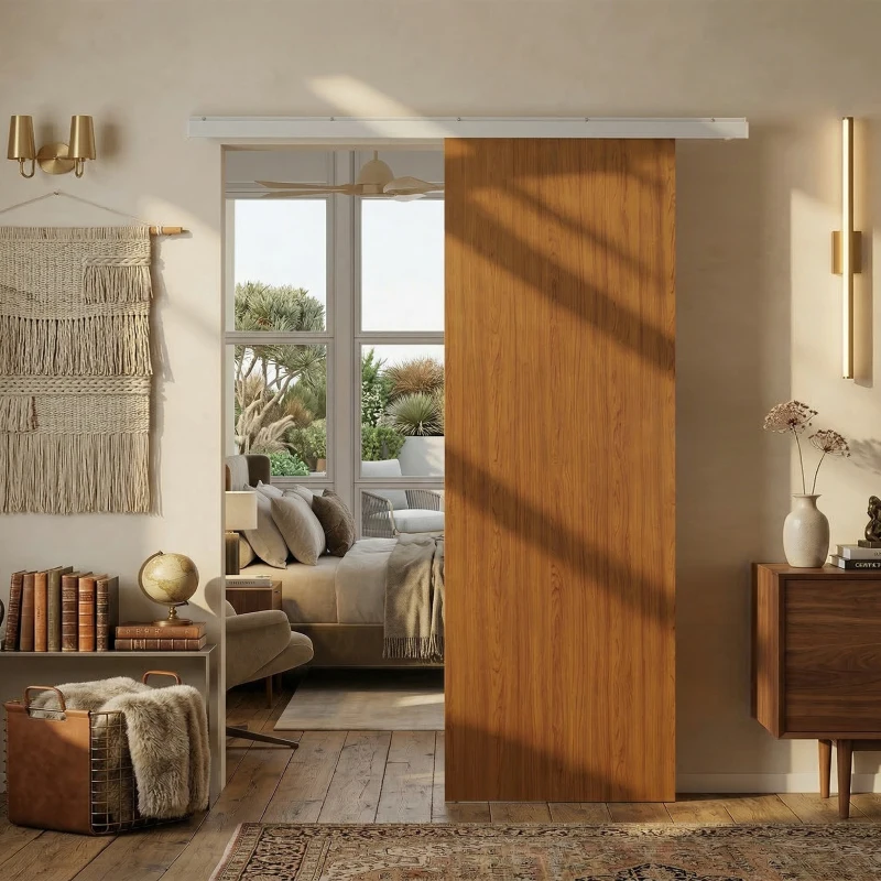 HOMCOM Ușă Culisantă de Interior 75x210 cm, Șină Silențioasă din Aliaj de Aluminiu, Kit Accesorii, Ghidaj, Ușă de Interior Stil Minimalist, din MDF, Impermeabilă, pentru Bucătărie, Baie, Birou