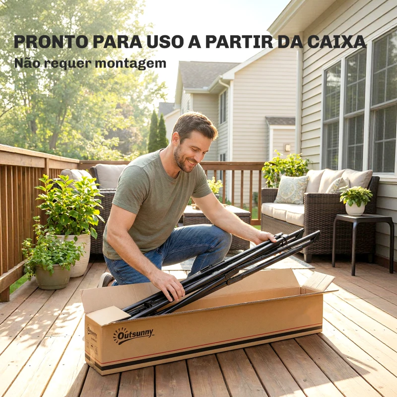 Outsunny Suporte para Cama Rede Dobrável Comprimento 290 cm Comprimento Ajustável Material Aço com Bolsa de Transporte Preto