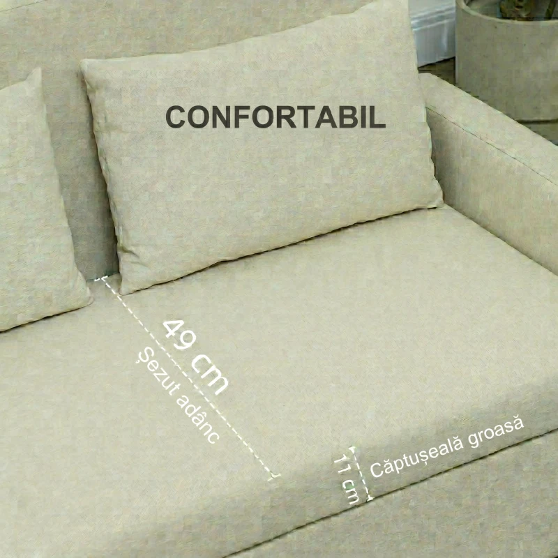 HOMCOM Sofá de 2 Lugares Estofado em Linho Sintético com Espaço de Armazenamento 2 Almofadas e Pés de Madeira 135x71x84 cm Bege