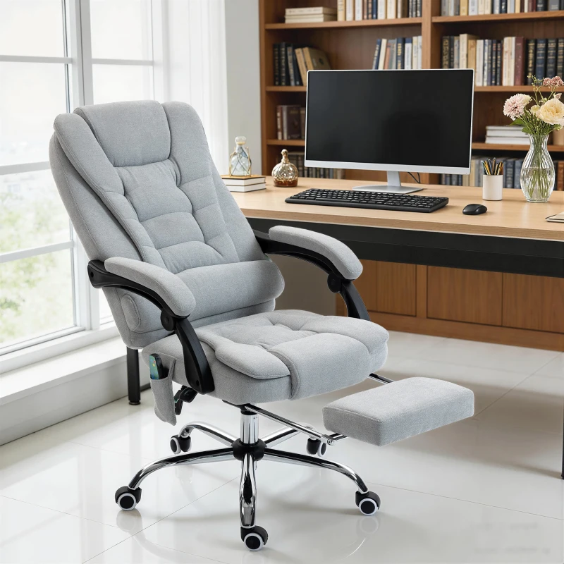 Vinsetto Fauteuil de bureau massant et chauffant, chaise de bureau, hauteur réglable, dossier inclinable, 65x70x111-119cm, gris