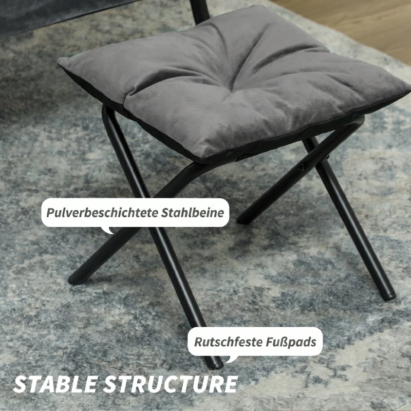 HOMCOM Fotoliu Modern cu Suport pentru Picioare și 2 Buzunare Laterale, din Țesătură cu Efect de Catifea și Oțel, 80x78x100 cm, Gri