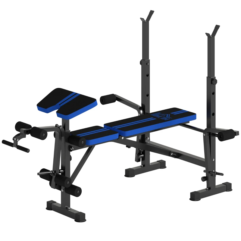 HOMCOM Bancă Multifuncțională Reglabilă cu Suport pentru Bară, Bancă de Greutăți din Oțel și Plastic, 175x139x127 cm, Negru