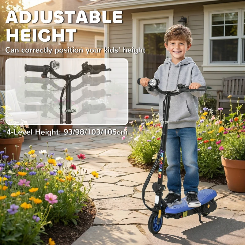 HOMCOM Foldable Electric Scooter, with LED Lights, for Ages 7-14 Years, Blue