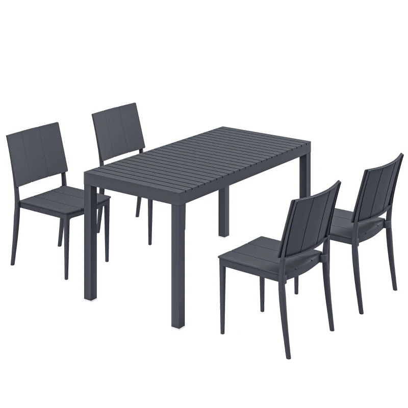 Outsunny Salon de Jardin 4 Personnes avec Chaises Empilables Plateau à Lattes PP Gris Anthracite