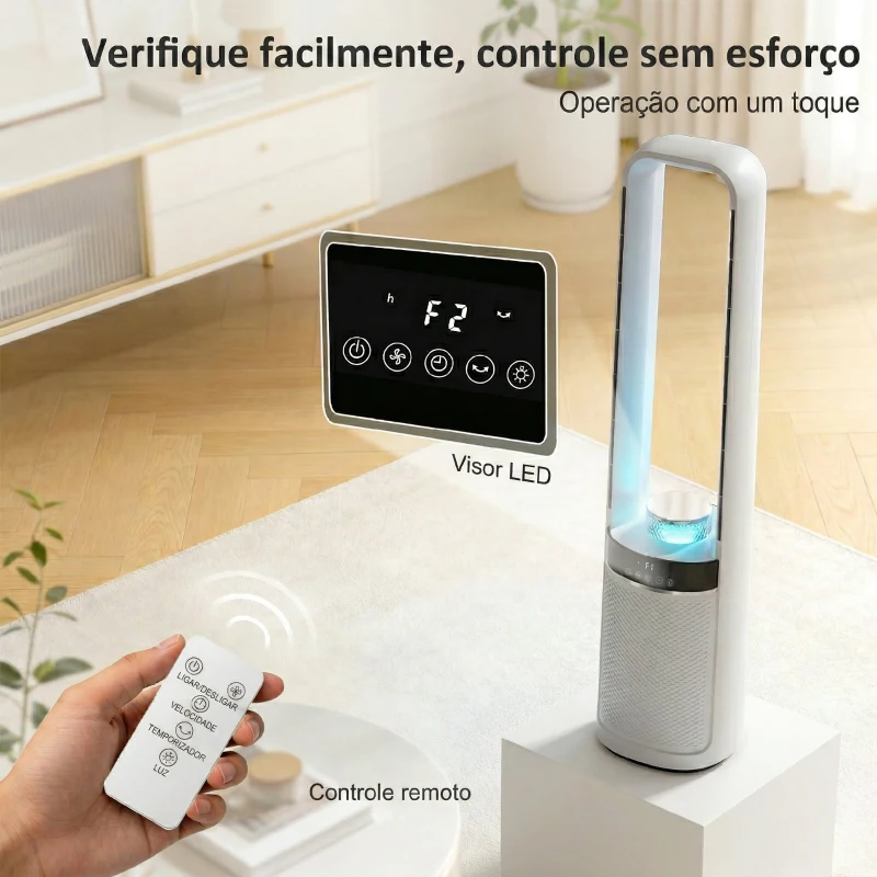 HOMCOM Ventoinha de Torre Silenciosa sem Hélices com Luzes LED de 4 Cores Temporizador de 12 horas Branco