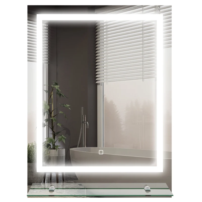 kleankin Specchio Rettangolare Luminoso LED da parete per bagno, 70x50x2.7 cm, Trasparente